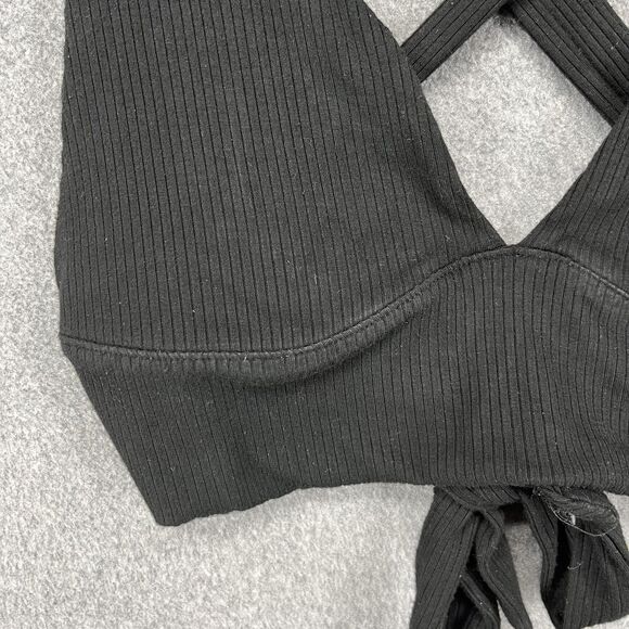 Garage Crop Top Womens XS Black Ribbed Cross Back Tie Front Sleeveless Stretchy - Picture 4 of 15